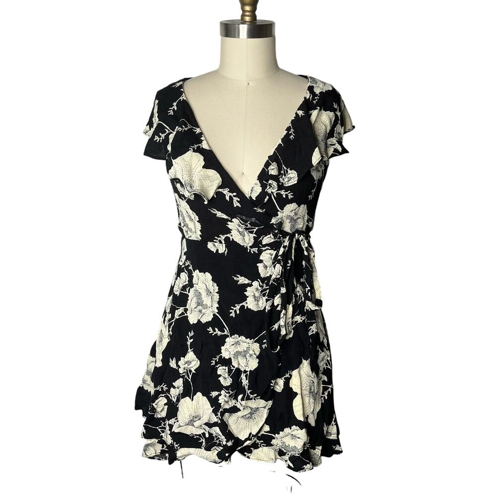 Free People French Quarter Black and White Floral Wrap Dress Small